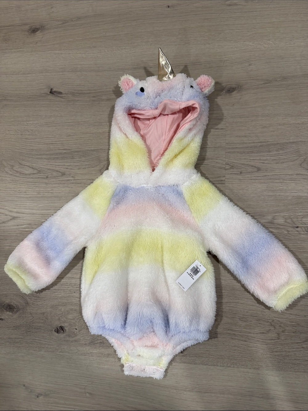 Old Navy Unicorn Hooded Fuzzy Baby Romper - Pastel Rainbow